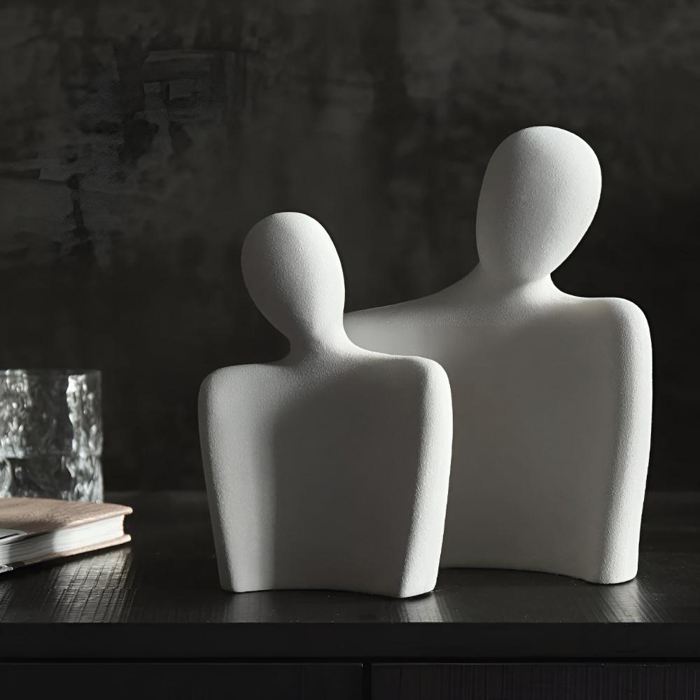 Grey Finish Ceramic Sculpture of an Elegant Couple