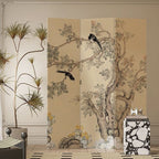 Foldable Room Divider with Floral and Bird Design – French Style