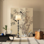 Foldable Room Divider with Floral and Bird Design – French Style