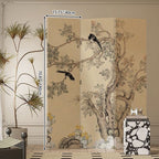 Foldable Room Divider with Floral and Bird Design – French Style