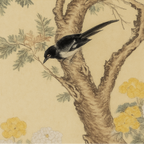 Foldable Room Divider with Floral and Bird Design – French Style