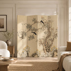 Foldable Room Divider with Floral and Bird Design – French Style
