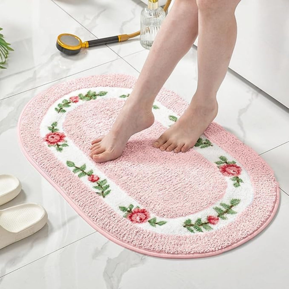 Floral Design Non-Slip Microfiber Bath Mat - Soft and Plush