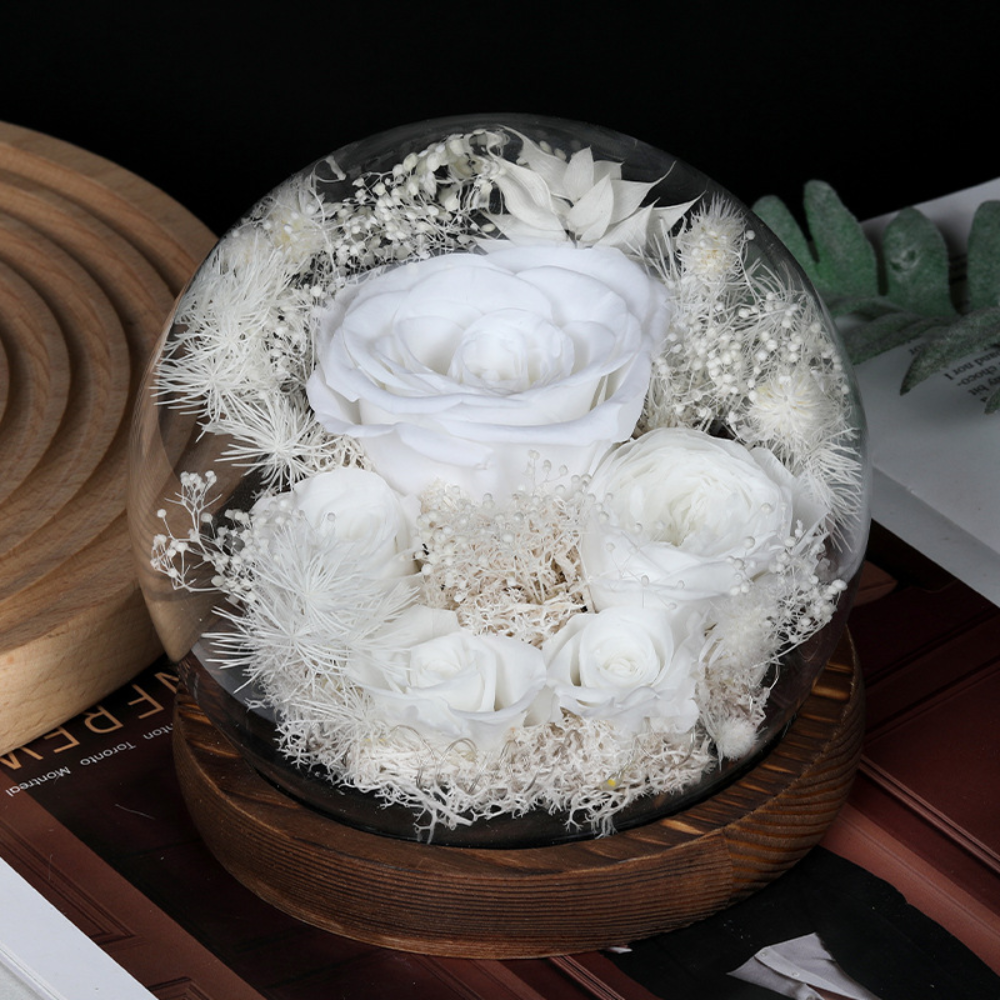 LED Table Decor with Preserved Rose - Mother's Day Gift in Dome