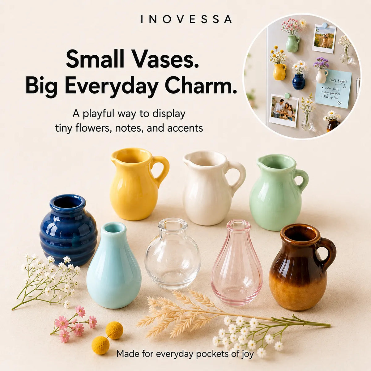 Charming Magnetic Ceramic Bud Vases