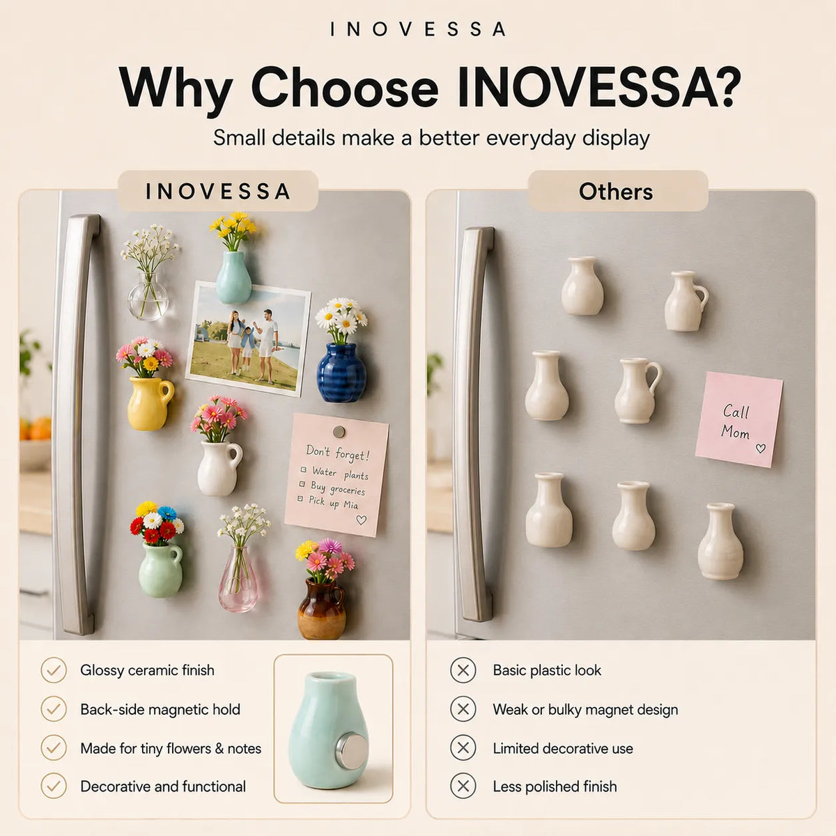 Charming Magnetic Ceramic Bud Vases