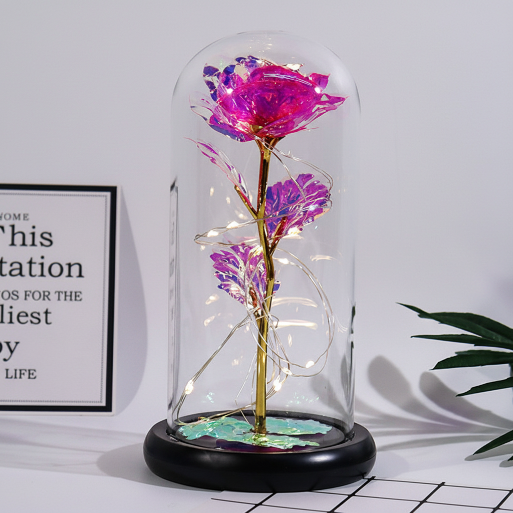 Glass Dome Display with Rose Figurine - Mother's Day Gift Decoration