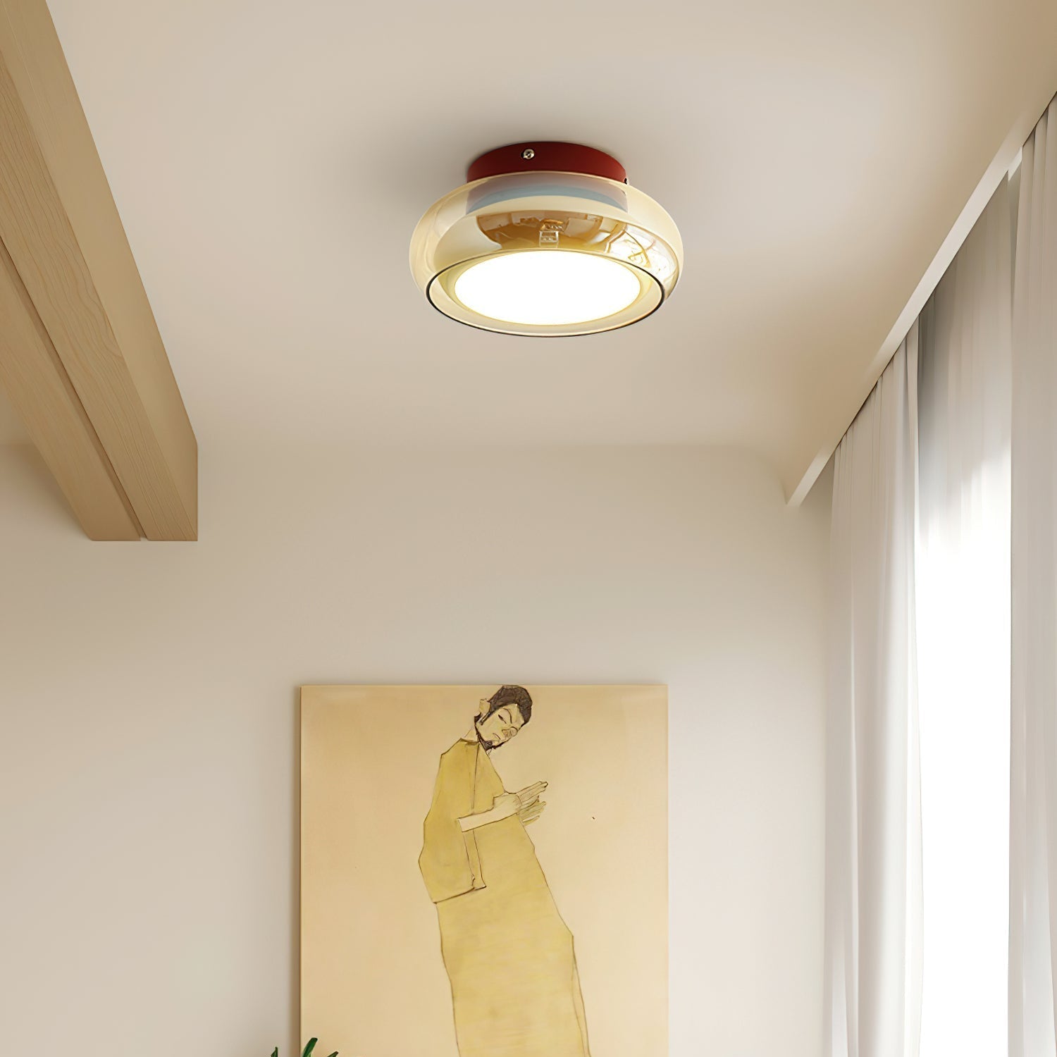 LED Indoor Ceiling Light – Retro Flush Mount Glass Fixture for June