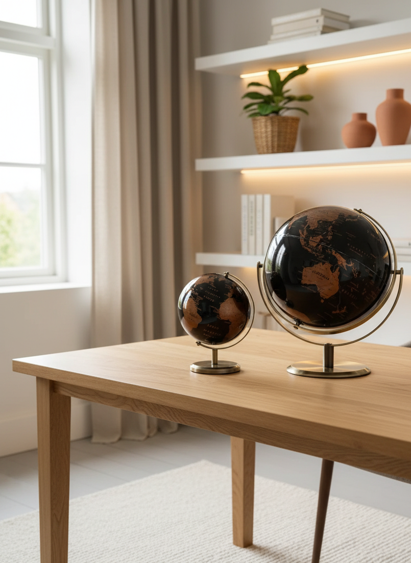 Stylish Desk Globe – Rotating Metal World Map for Contemporary Decor