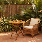 Foldable Round Table for Outdoor Dining | Solid Wood and Bamboo | Ideal for Patios and Gardens