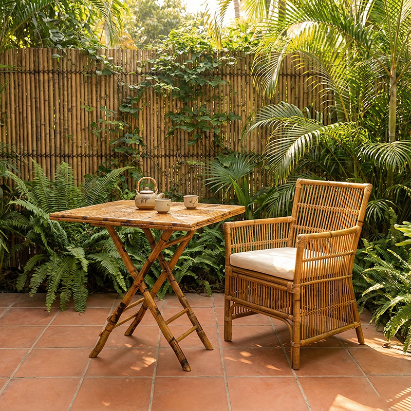 Foldable Round Table for Outdoor Dining | Solid Wood and Bamboo | Ideal for Patios and Gardens