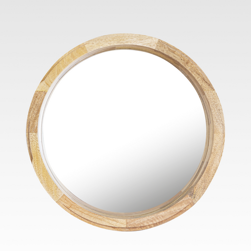 30-Inch Round Bathroom Mirror with Stylish Wooden Frame for Home Decor