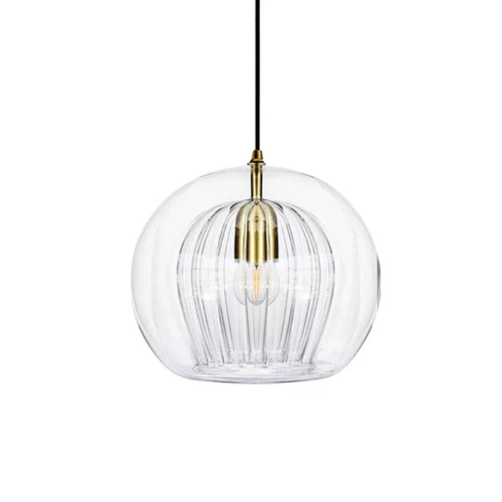 Brass Fitting Round Pendant Light with Glass Shade