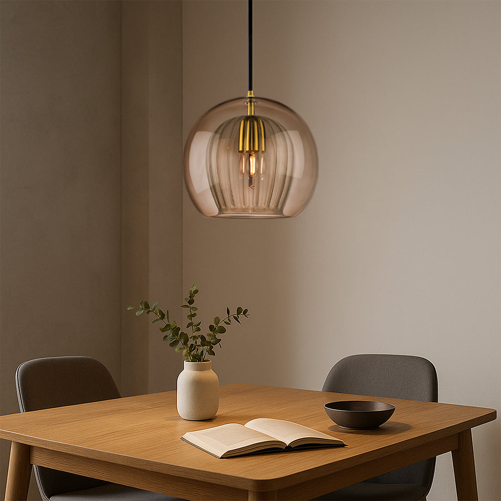 Brass Fitting Round Pendant Light with Glass Shade