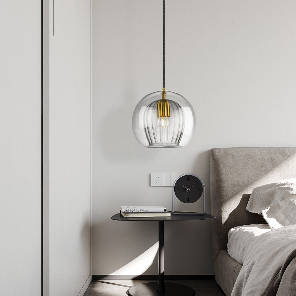 Brass Fitting Round Pendant Light with Glass Shade