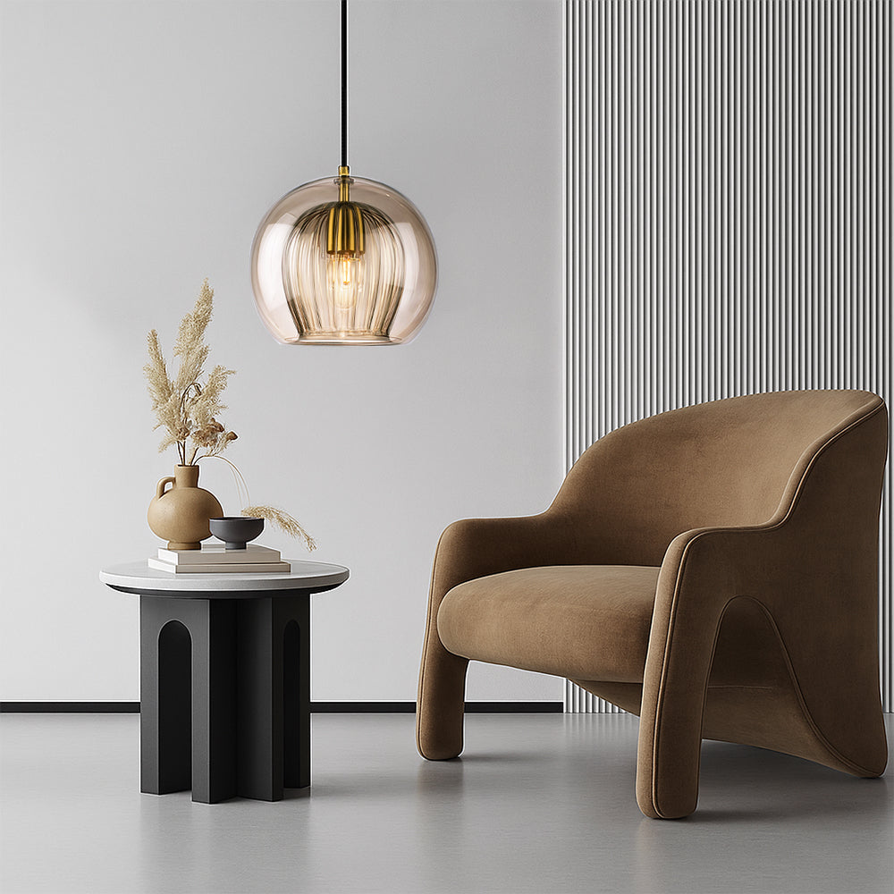 Brass Fitting Round Pendant Light with Glass Shade
