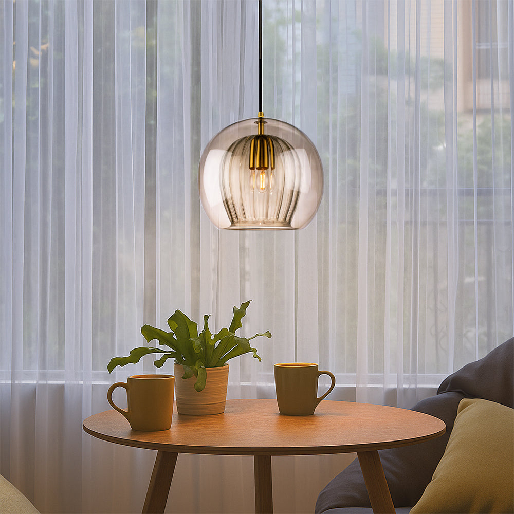 Brass Fitting Round Pendant Light with Glass Shade