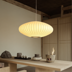 Pleated Fabric Shade Pendant Light - Round Lantern Design
