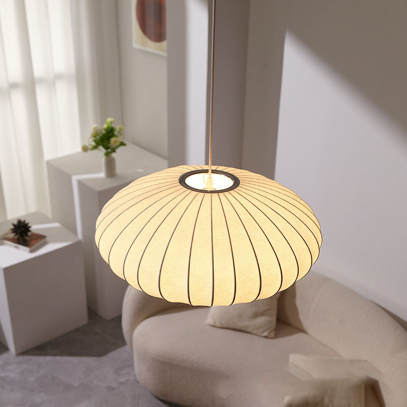 Pleated Fabric Shade Pendant Light - Round Lantern Design