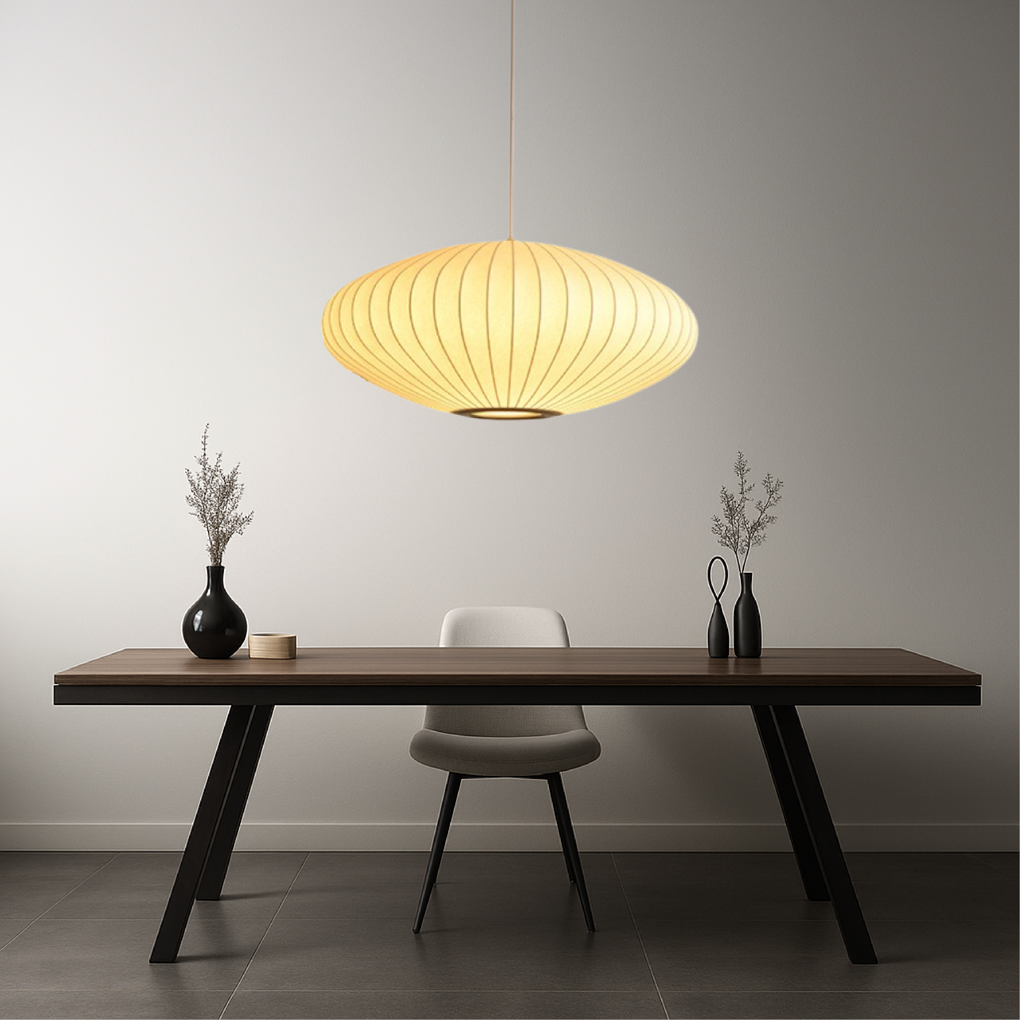 Pleated Fabric Shade Pendant Light - Round Lantern Design