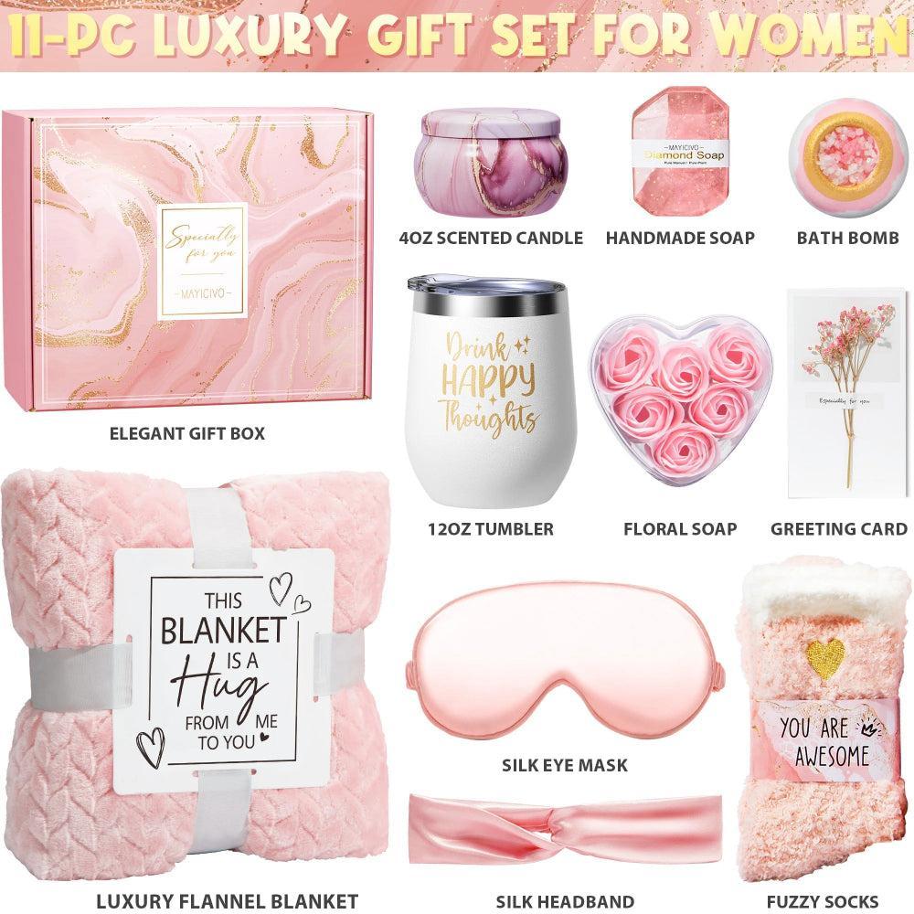 Charming Bridal Relaxation Set - Cozy Blanket, Silk Mask & Socks