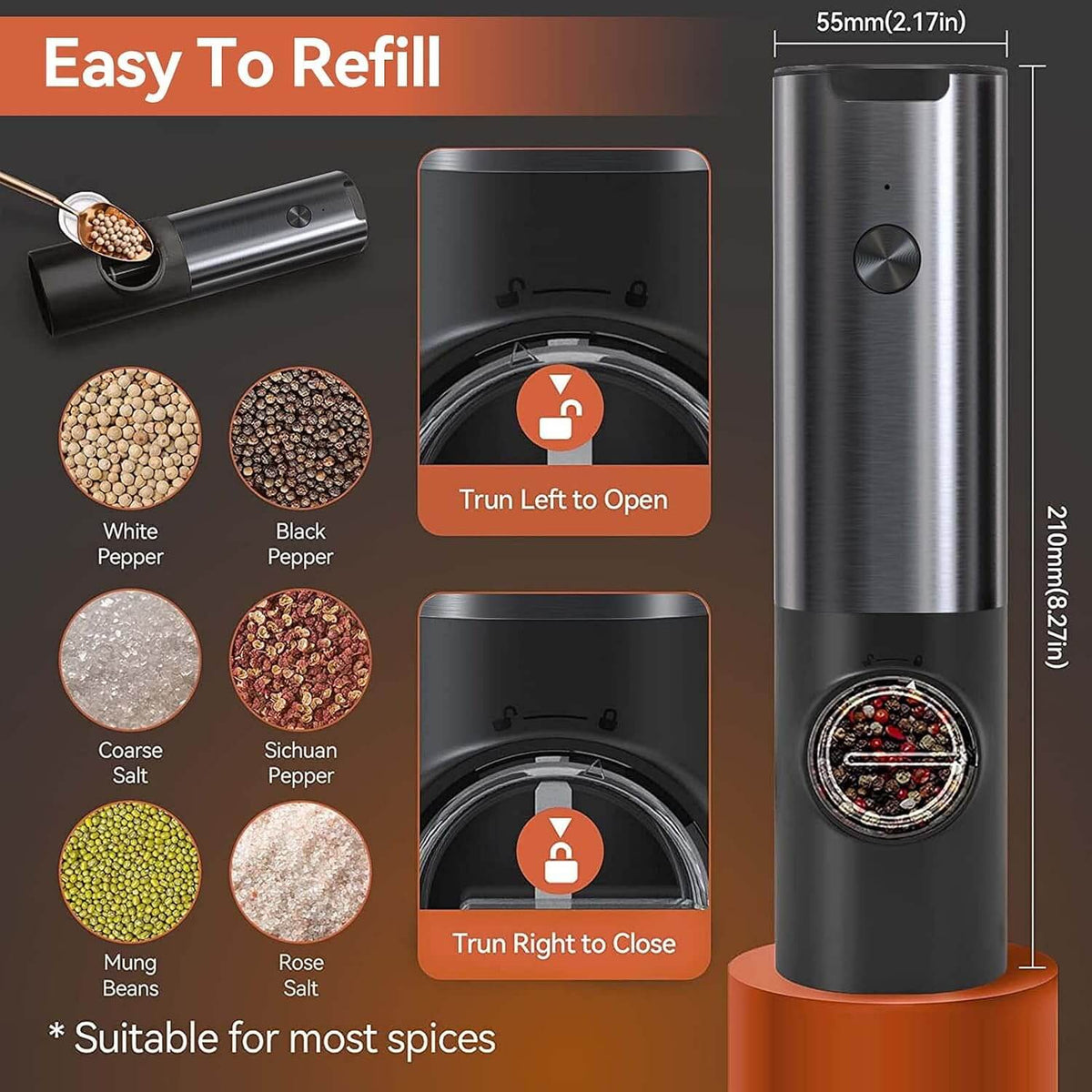 Sleek Rechargeable Spice Grinder Set – USB Powered, Adjustable Grind