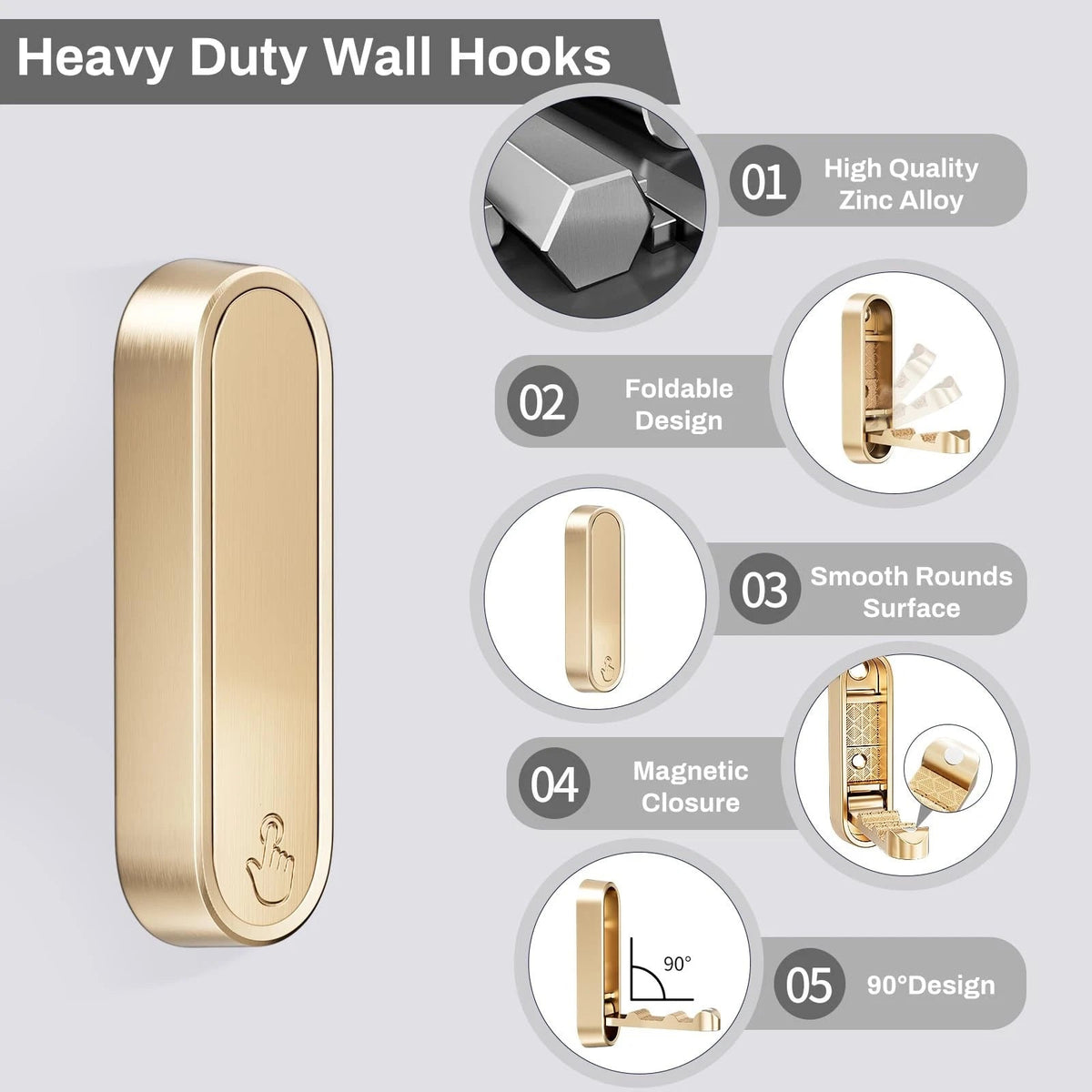 Compact Foldable Wall Hook - Stylish Zinc Alloy Organizer