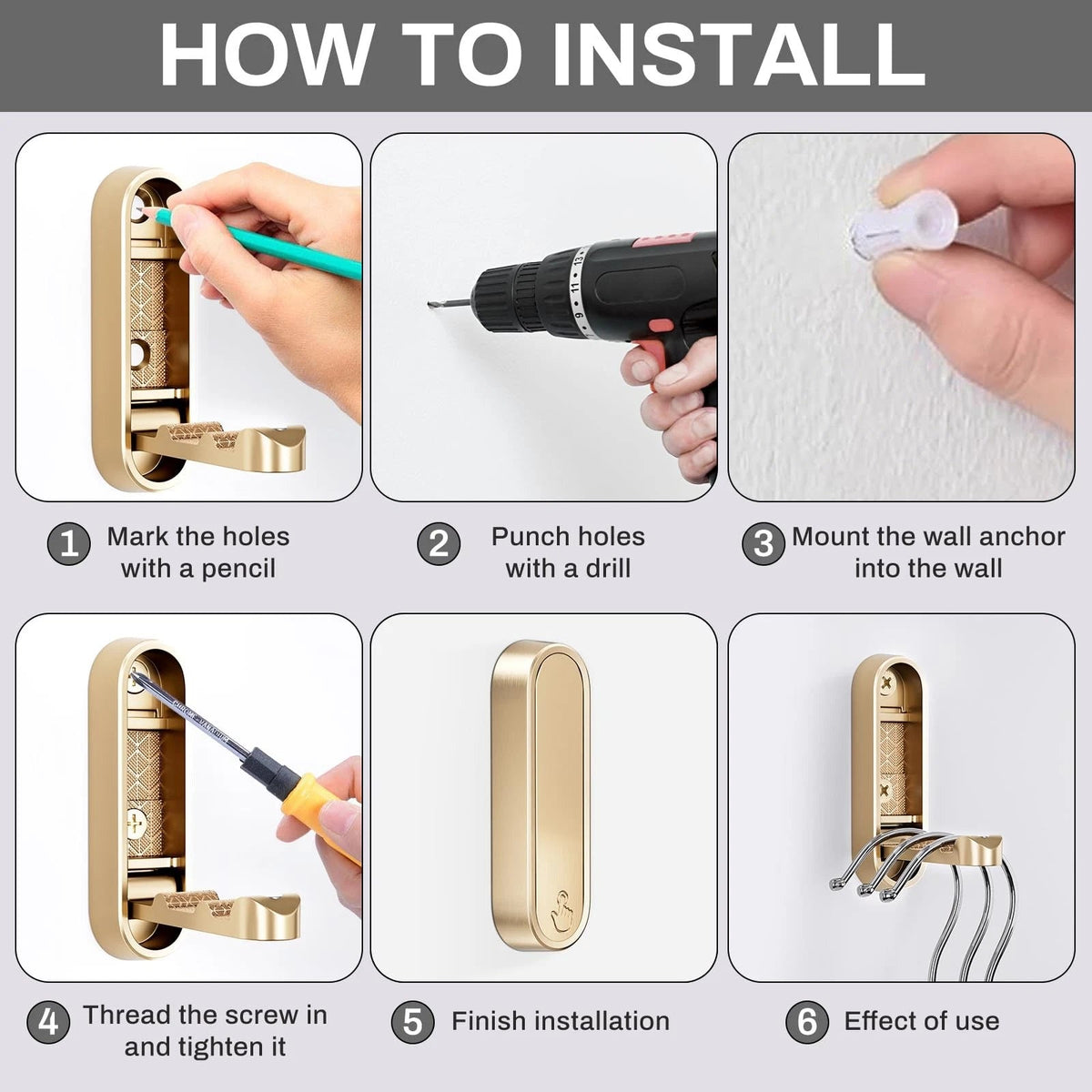 Compact Foldable Wall Hook - Stylish Zinc Alloy Organizer