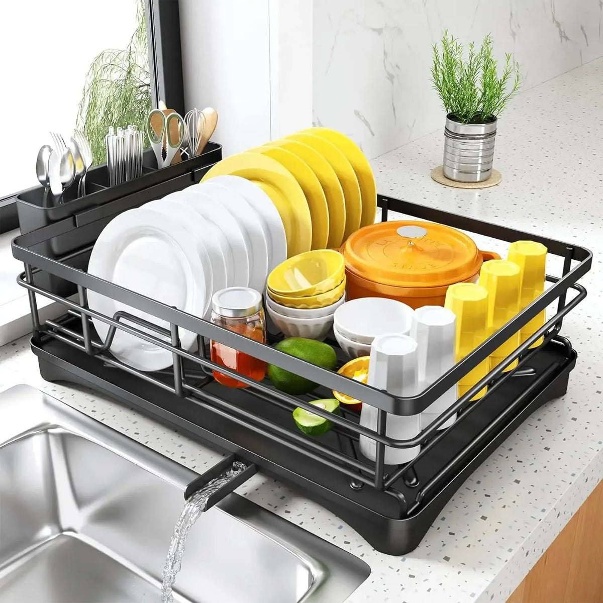 Premium Kitchen Dish Drying Rack with Adjustable Drainboard