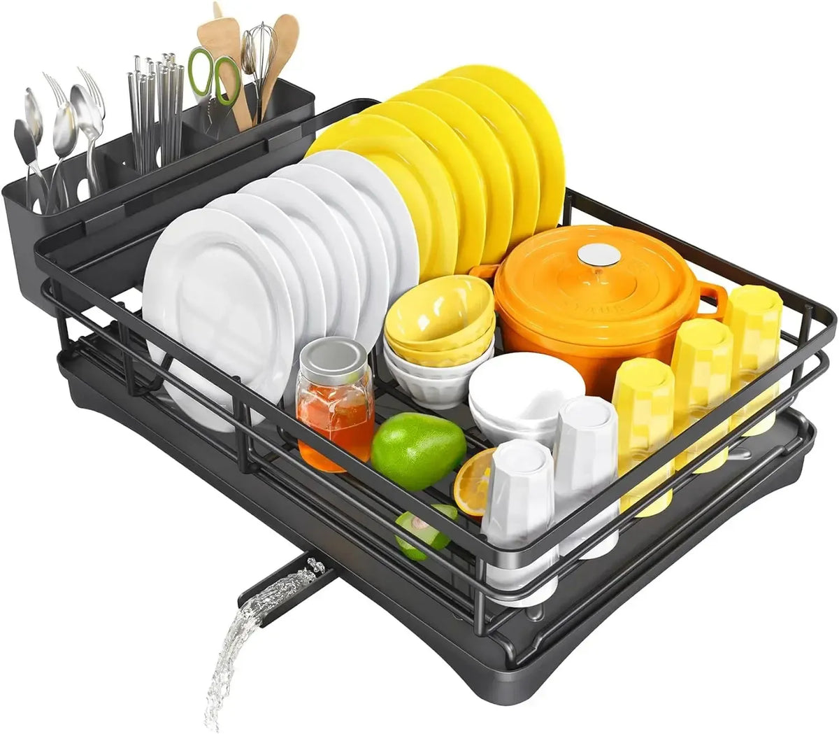 Premium Kitchen Dish Drying Rack with Adjustable Drainboard