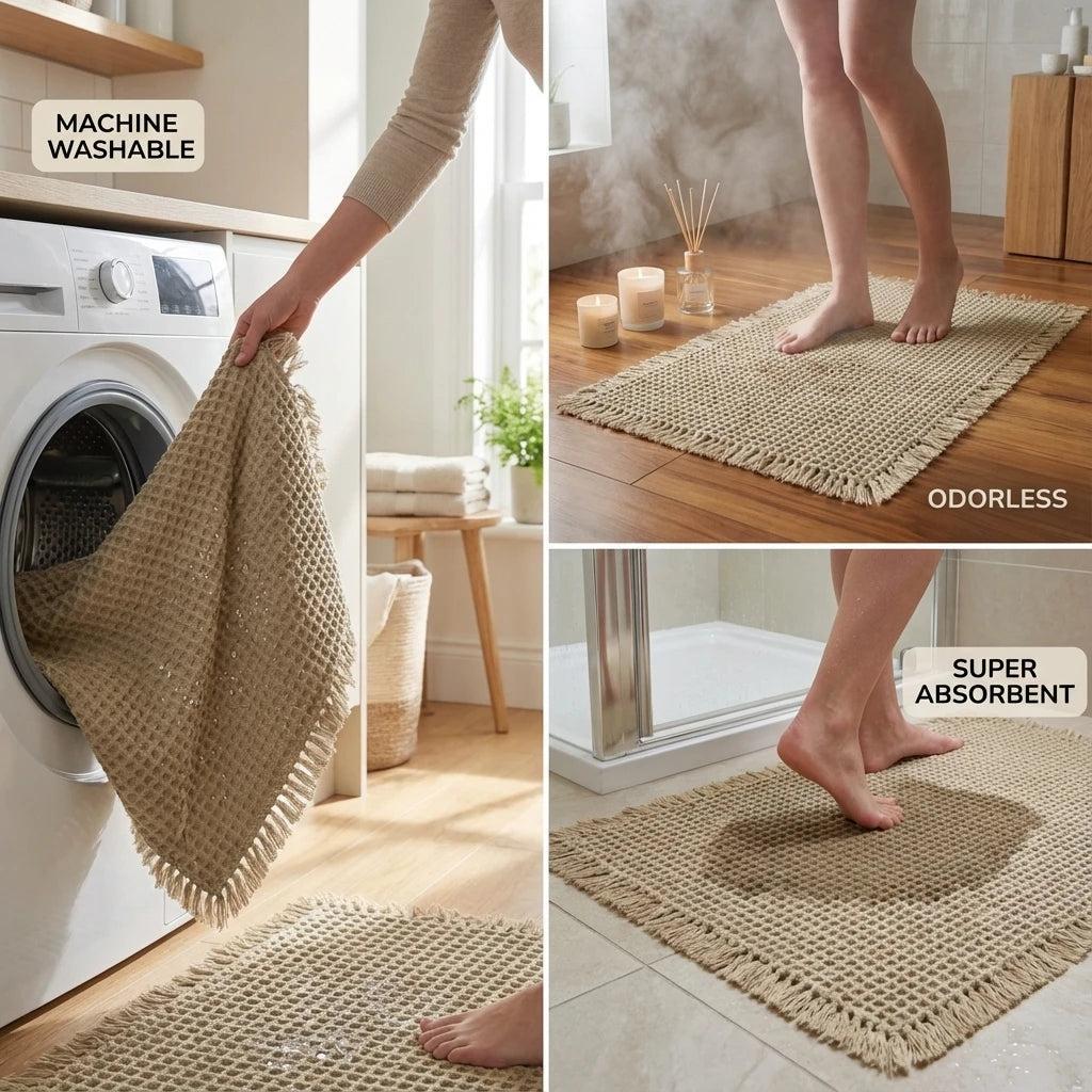 ComfortMax Quick-Dry Non-Slip Bath Rug, Soft Waffle Design