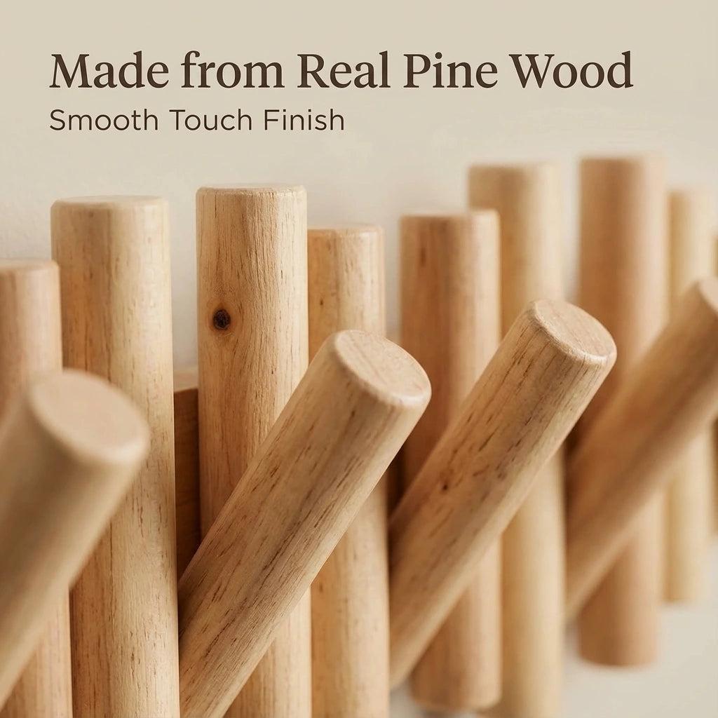 Elegant Wooden Wall Hooks - Versatile Flip-Down Storage Solution