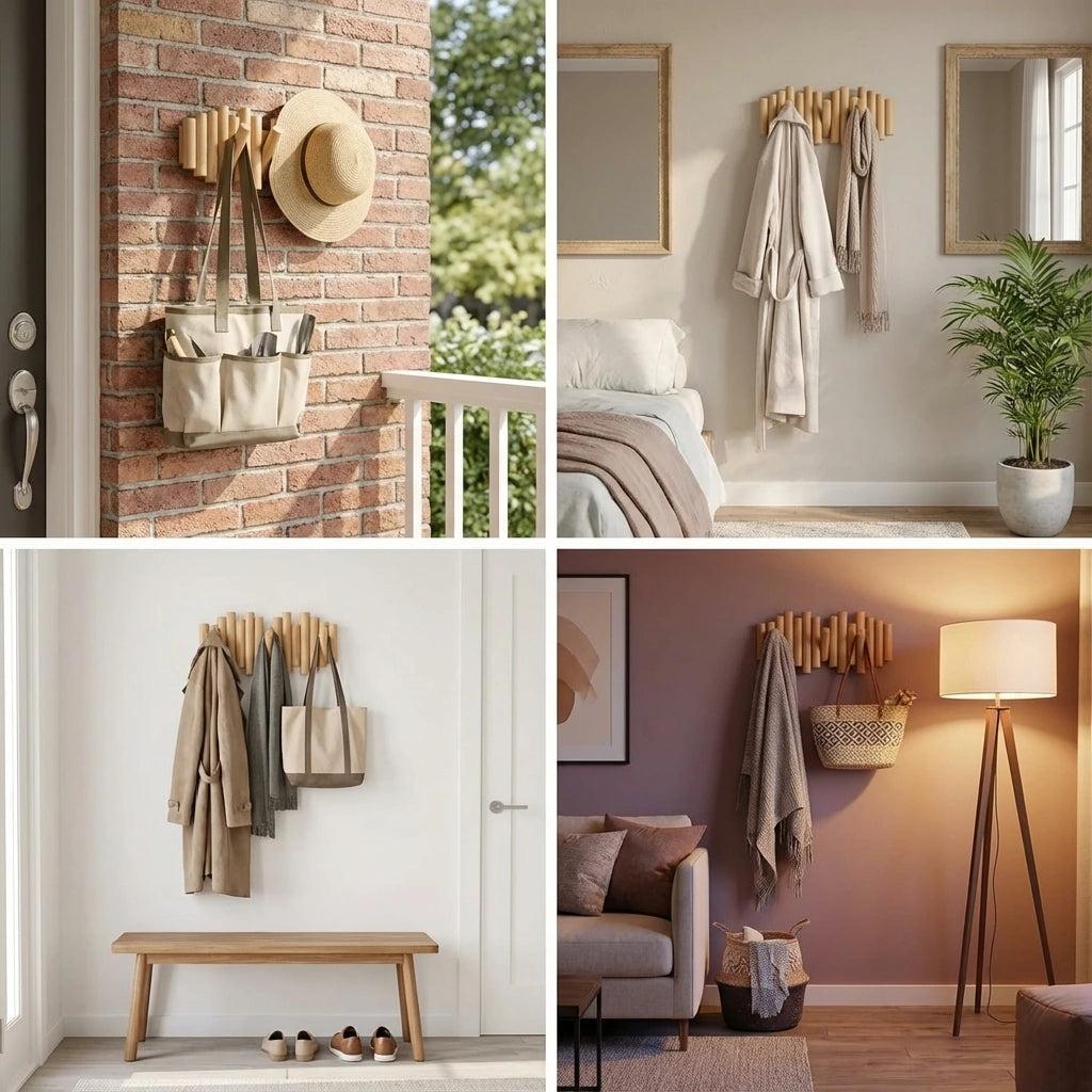 Elegant Wooden Wall Hooks - Versatile Flip-Down Storage Solution