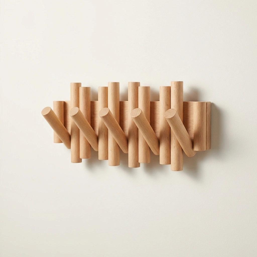 Elegant Wooden Wall Hooks - Versatile Flip-Down Storage Solution