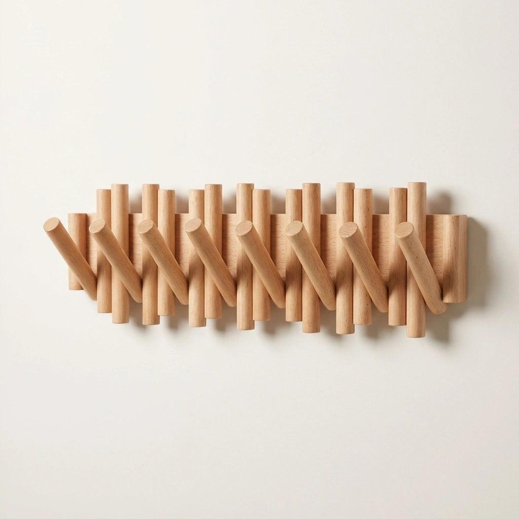 Elegant Wooden Wall Hooks - Versatile Flip-Down Storage Solution