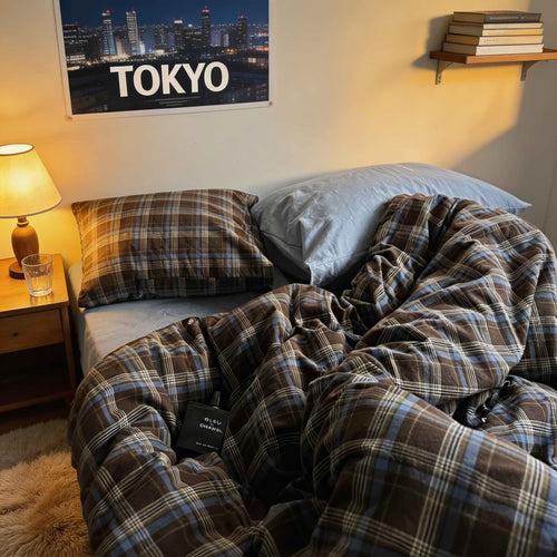 100% Cotton Breathable Vintage Plaid Bedding Set