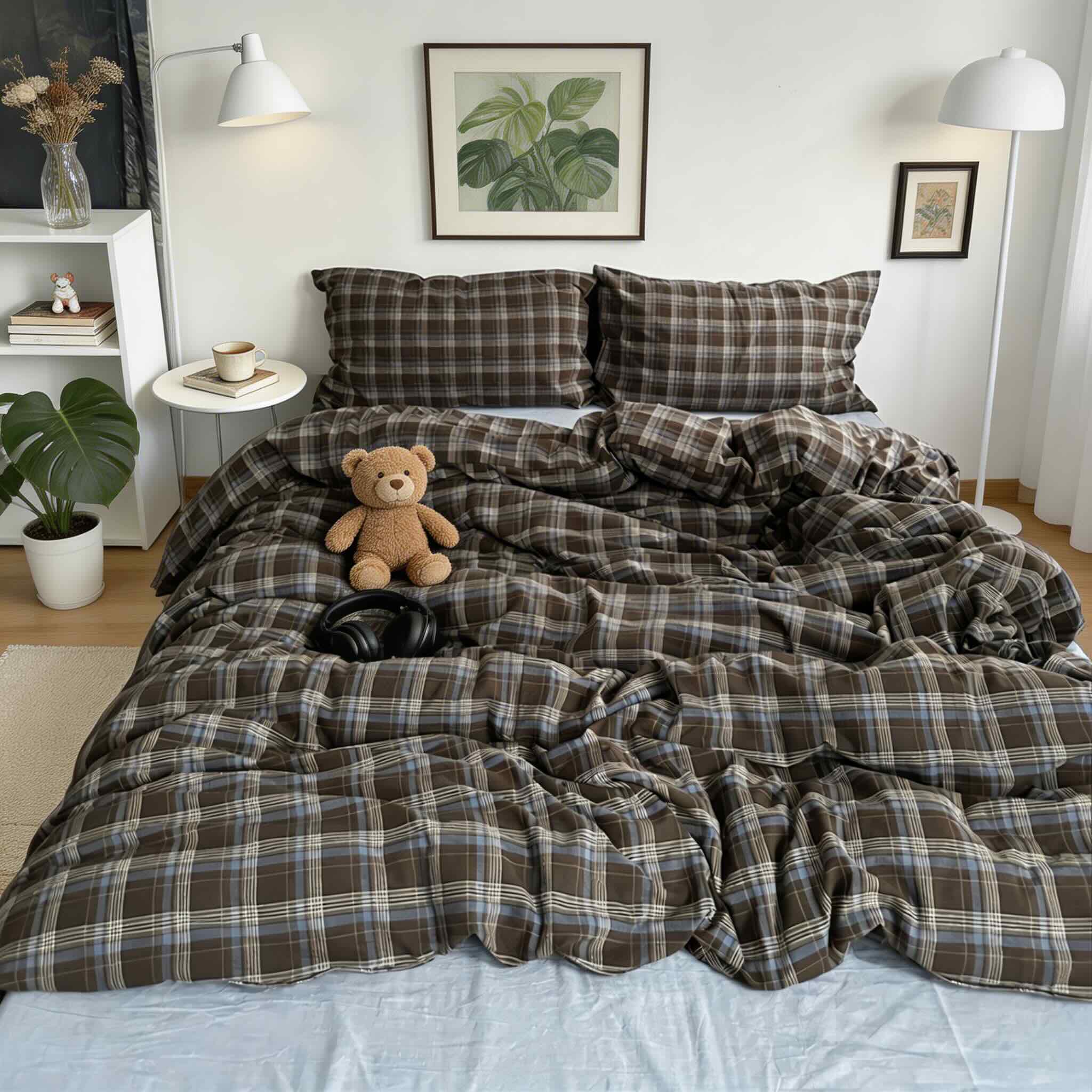 100% Cotton Breathable Vintage Plaid Bedding Set