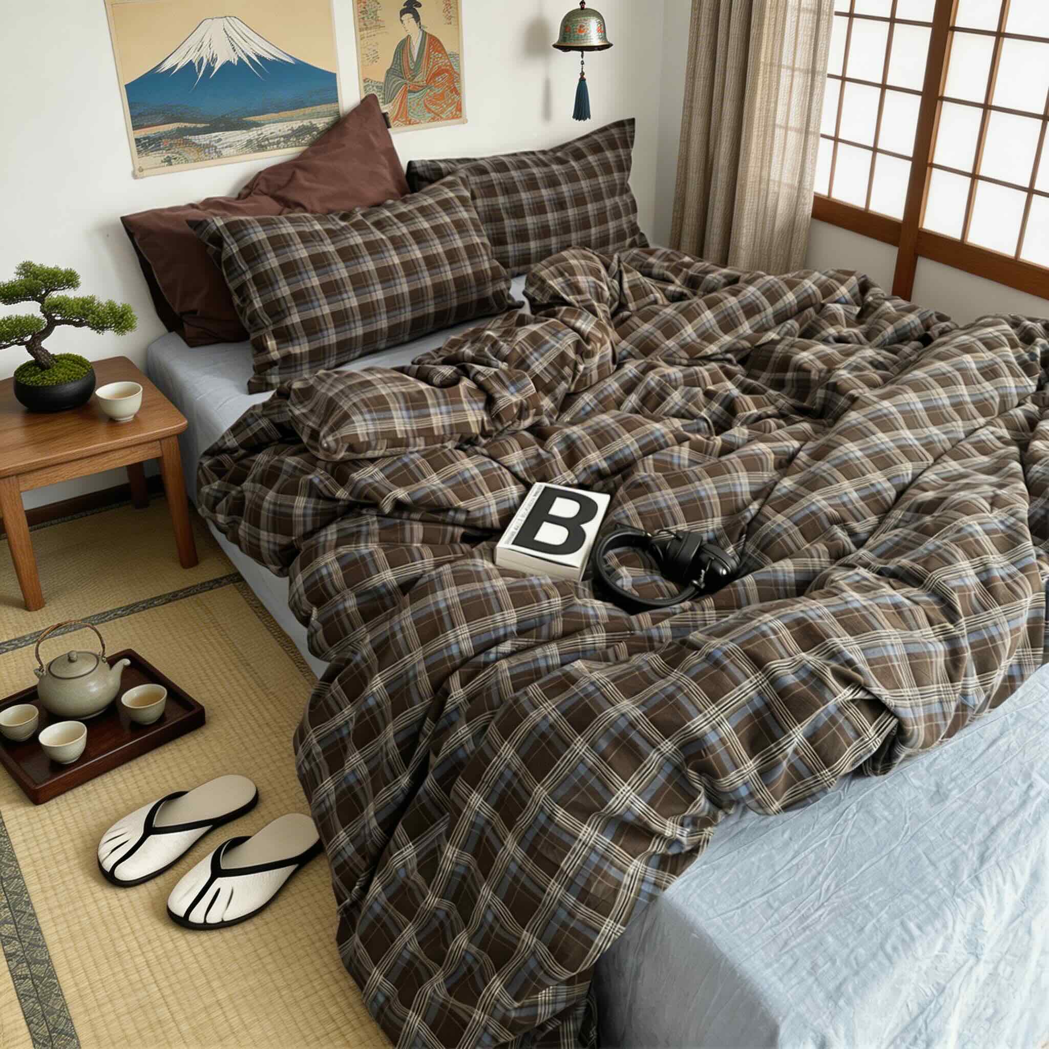 100% Cotton Breathable Vintage Plaid Bedding Set