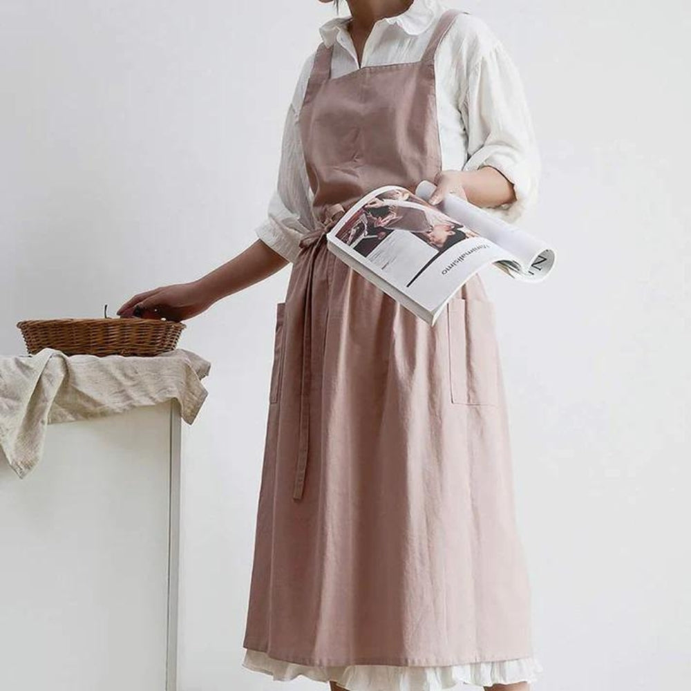 100% Cotton Cross-Back Apron With Pockets