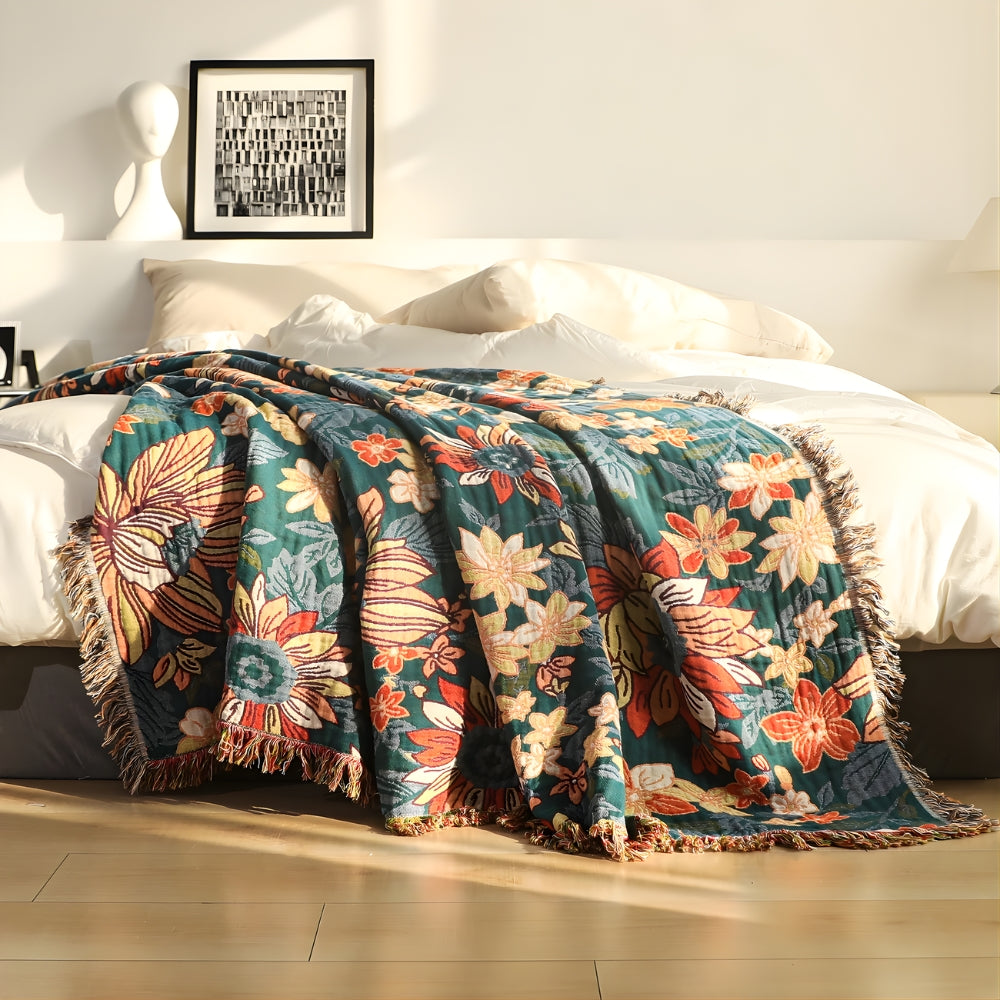 100% Cotton Double Gauze Tassel Throw Blanket