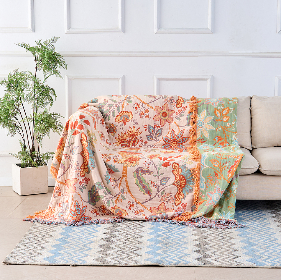 100% Cotton Floral Throw Blanket (Machine Washable)