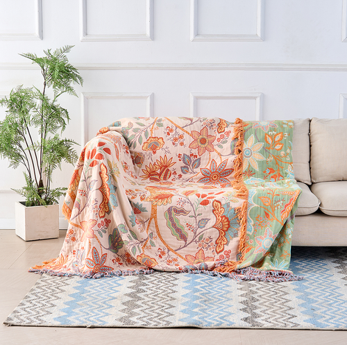 100% Cotton Floral Throw Blanket (Machine Washable)