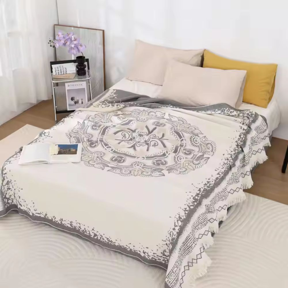 100% Cotton Fringed Boho Mandala Blanket