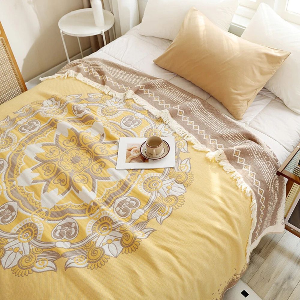 100% Cotton Fringed Boho Mandala Blanket