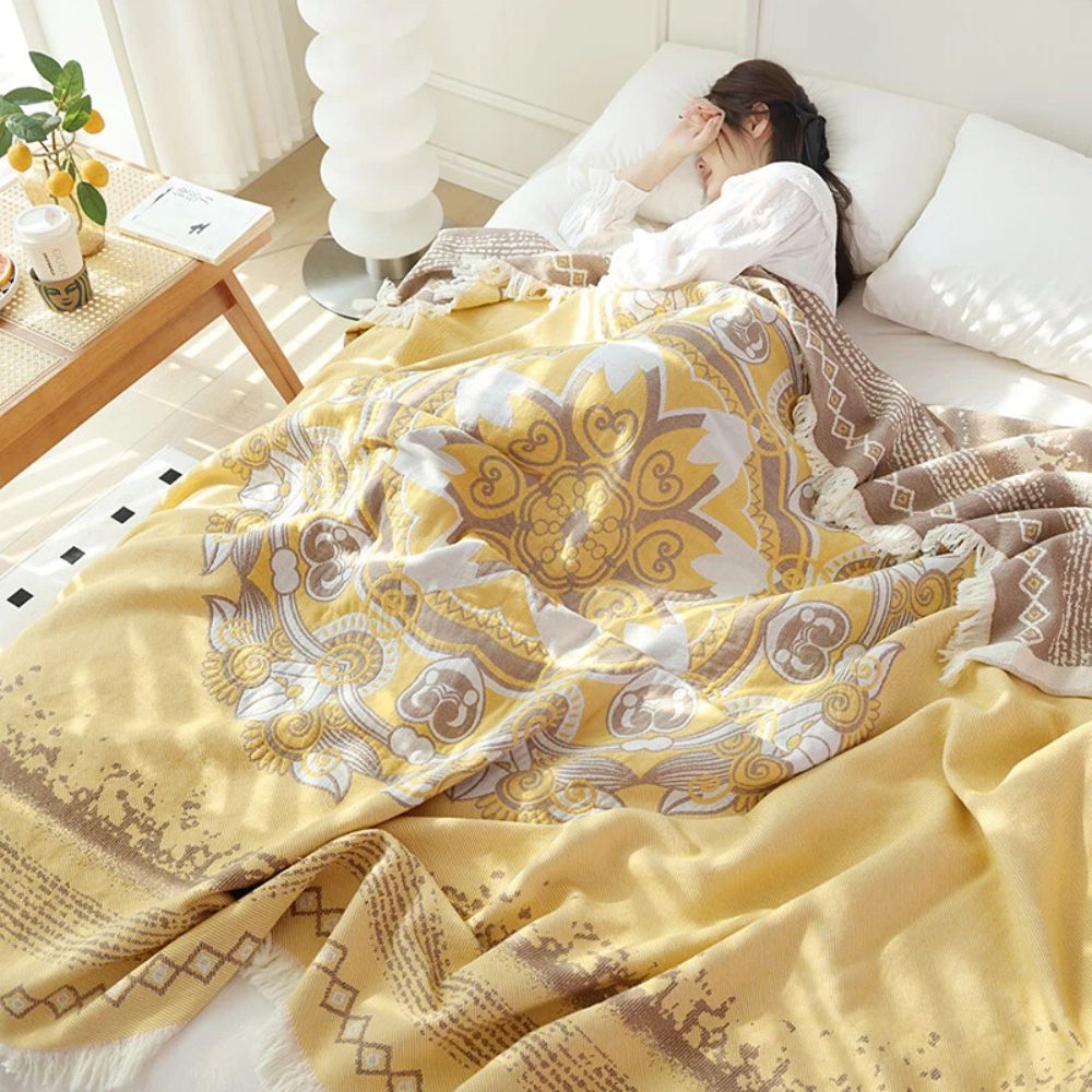 100% Cotton Fringed Boho Mandala Blanket