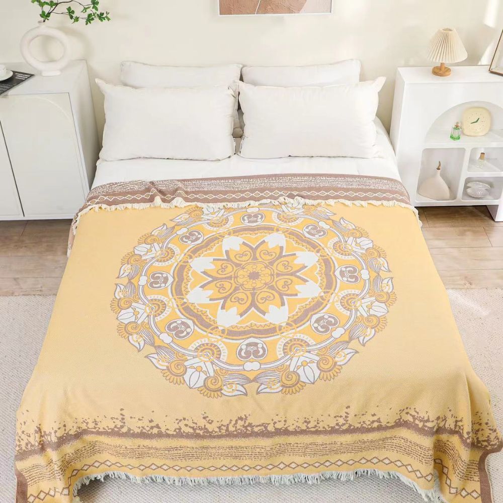 100% Cotton Fringed Boho Mandala Blanket