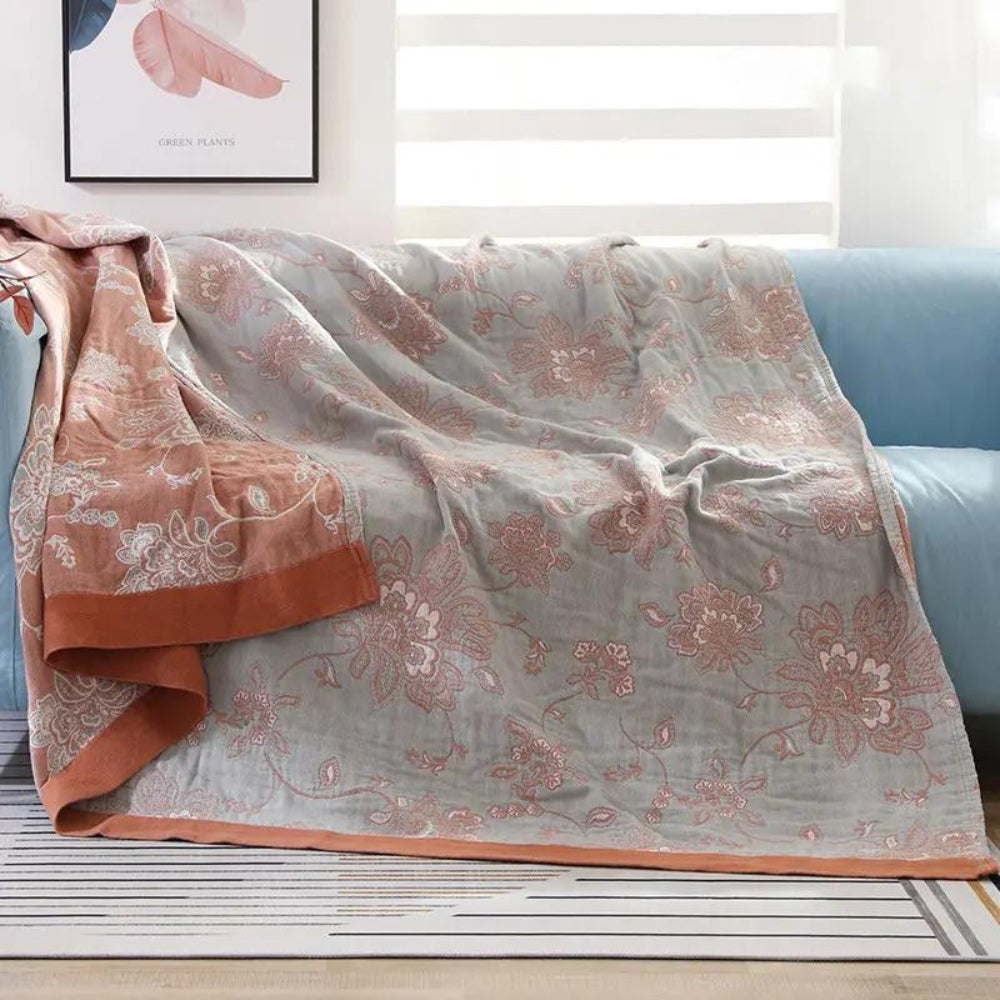 100% Cotton Jacquard Floral Throw Blanket