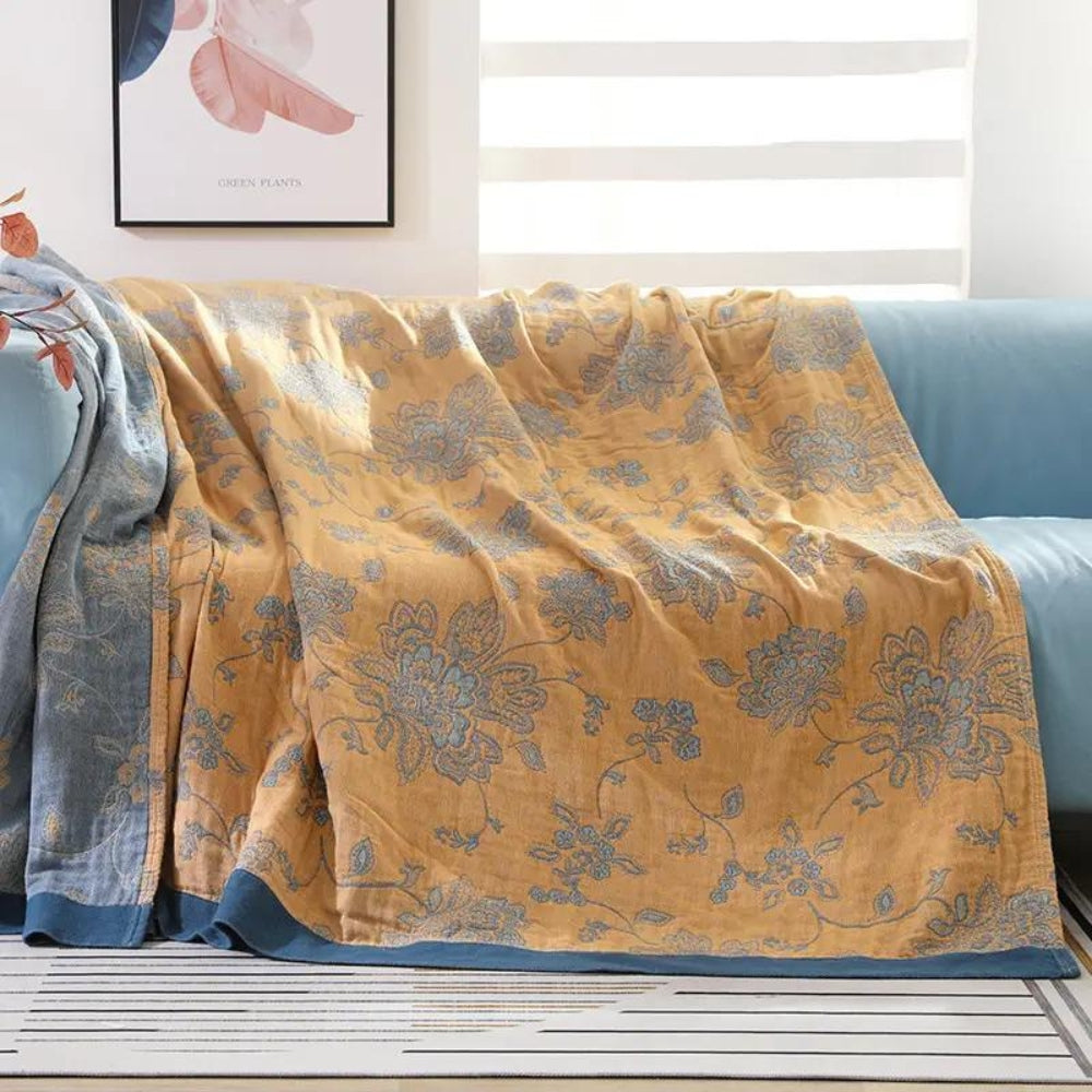 100% Cotton Jacquard Floral Throw Blanket