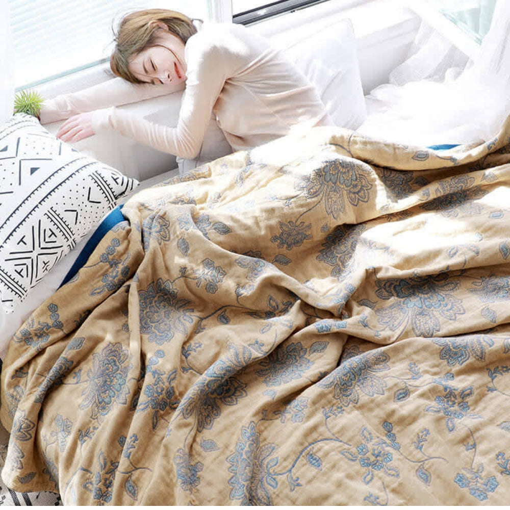 100% Cotton Jacquard Floral Throw Blanket