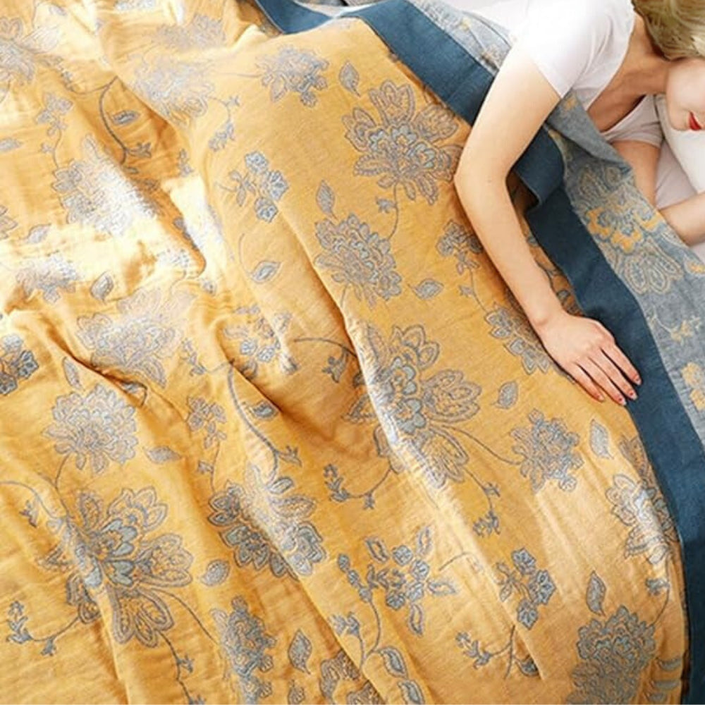 100% Cotton Jacquard Floral Throw Blanket